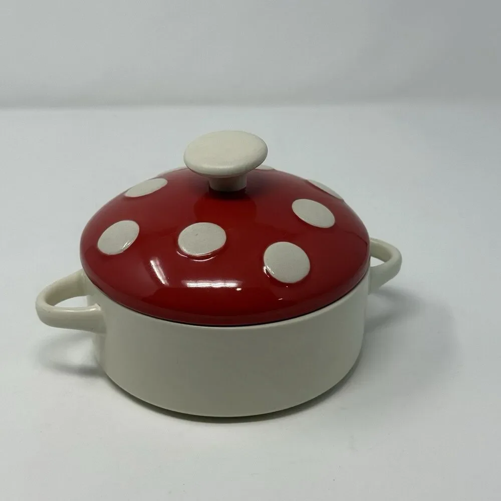 Mushroom Spotted Mushroom Soup Crock Bowl casserole dish Decor RED